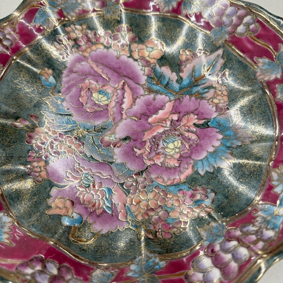 Vintage Floral Decorative Glazed Oriental Plate Signed - Picture 3 of 10